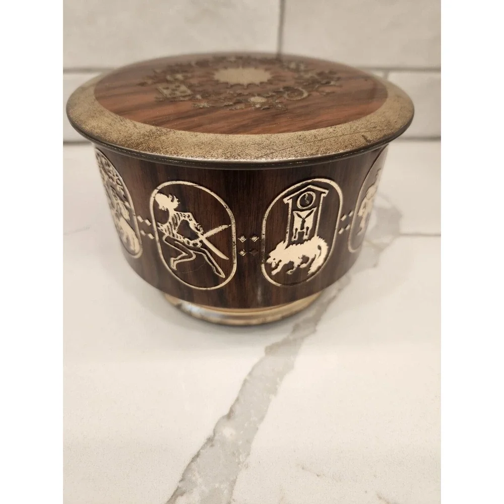 VTG West‎ Germany Storage Tin Fairy Tale Characters Brown And Gold Box Container